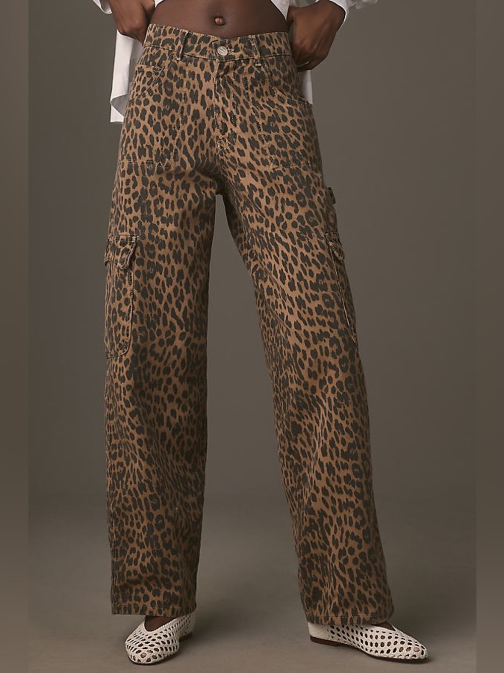 Damson Madder Dion Leopard Cargo Jeans XS US2 Wide Leg Carpenter Denim Y2K Pants